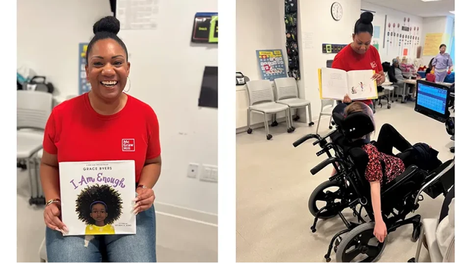 BetFiery employee reading to student in a wheelchair
